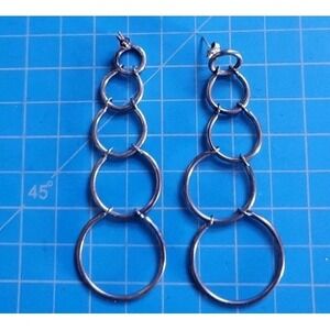 Vintage Gun Metal Tone 5 Circles Dangle Drop Earrings 3.5 Inch